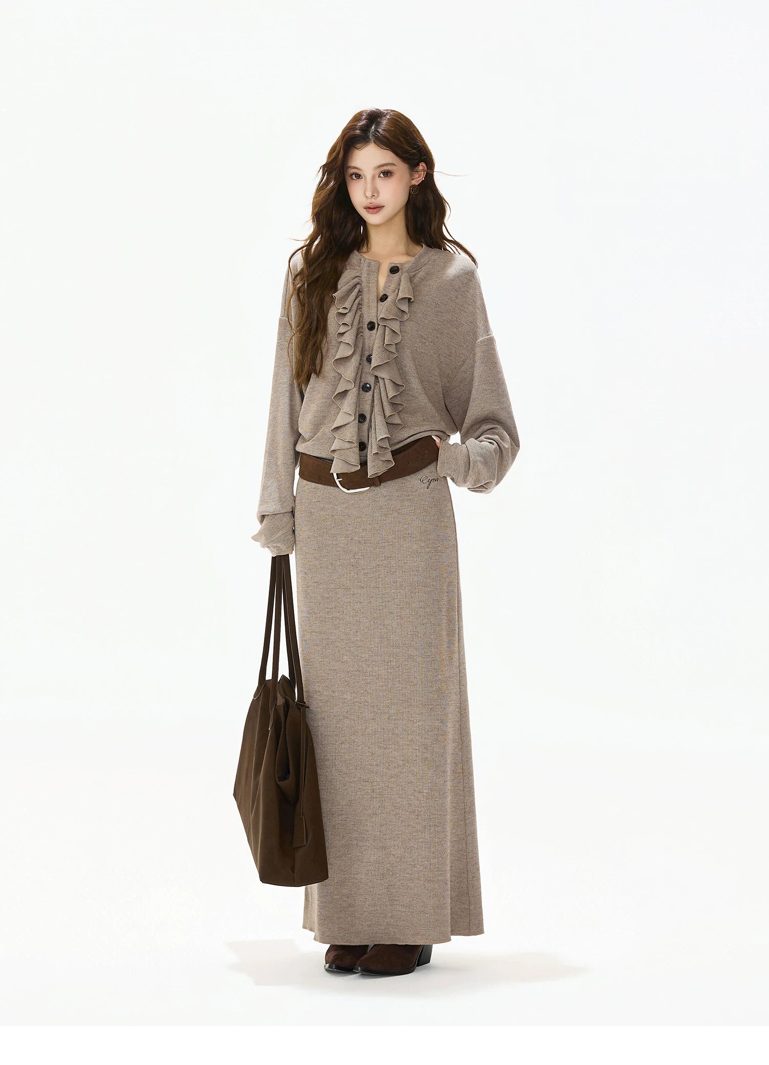 Ruffle-Trim Batwing-Sleeve Knit Crewneck