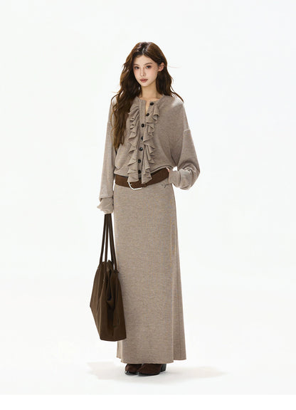 Ruffle-Trim Batwing-Sleeve Knit Crewneck