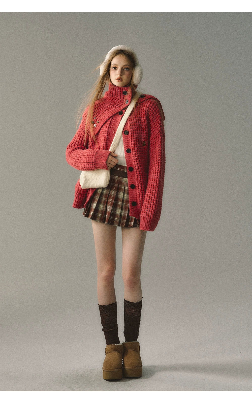 Red &amp; Coffee Plaid Pleated Mini Skirt - CHINASQUAD