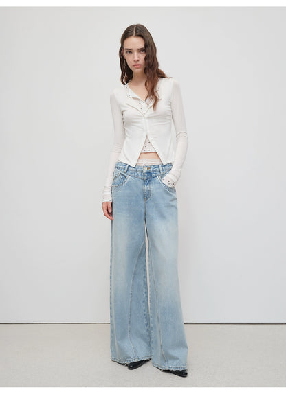 Light Blue Structured Wide-Leg Denim Pants