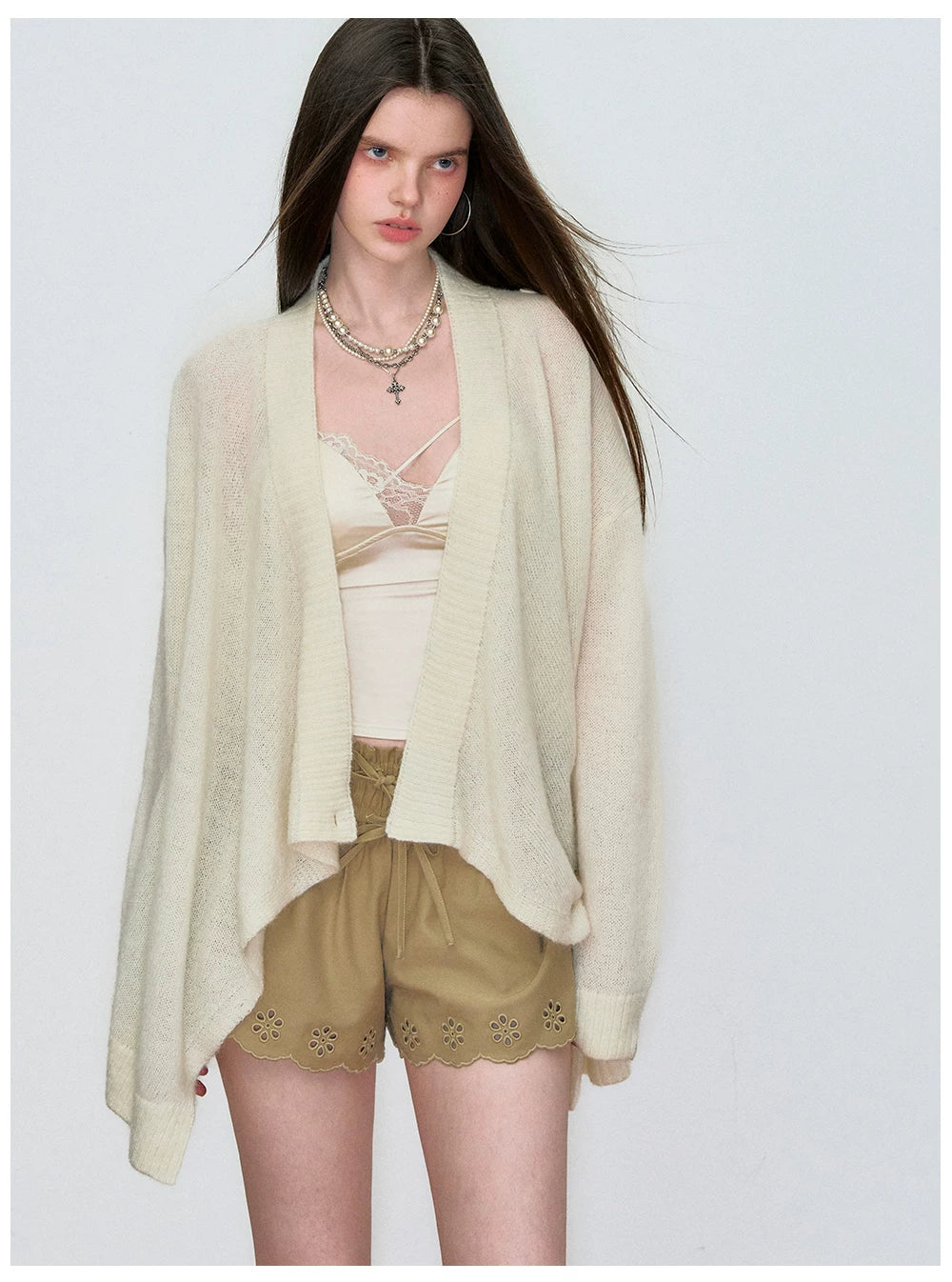 Double-Waistband Embroidered Straight Shorts