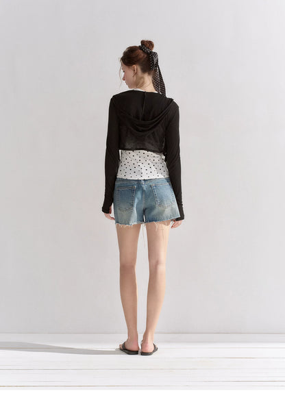 Vintage Washed Crystal-Embellished Denim Shorts