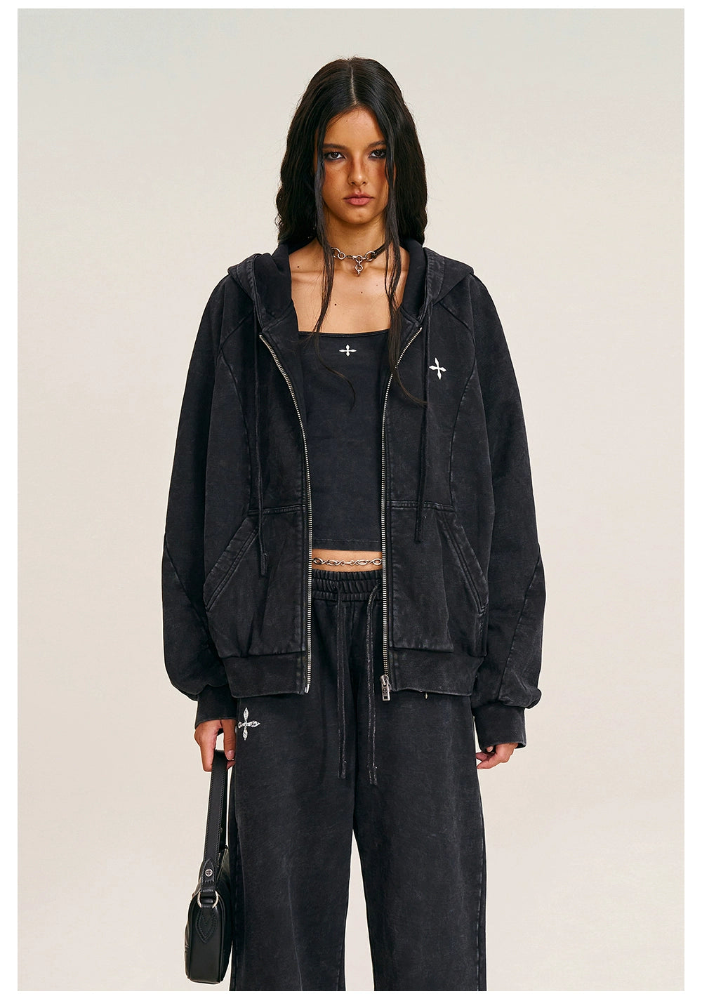 Washed Wide-Fit Zip-up Hoodie