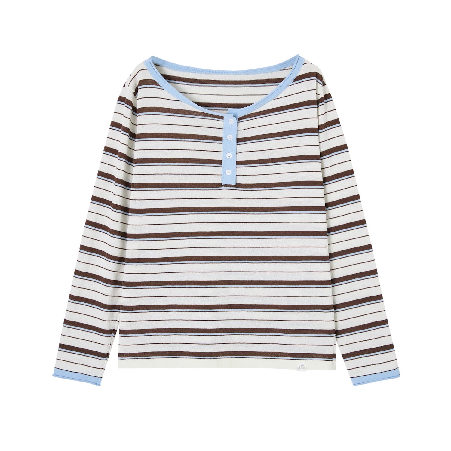 Relaxed Striped Henley Long Sleeve Top