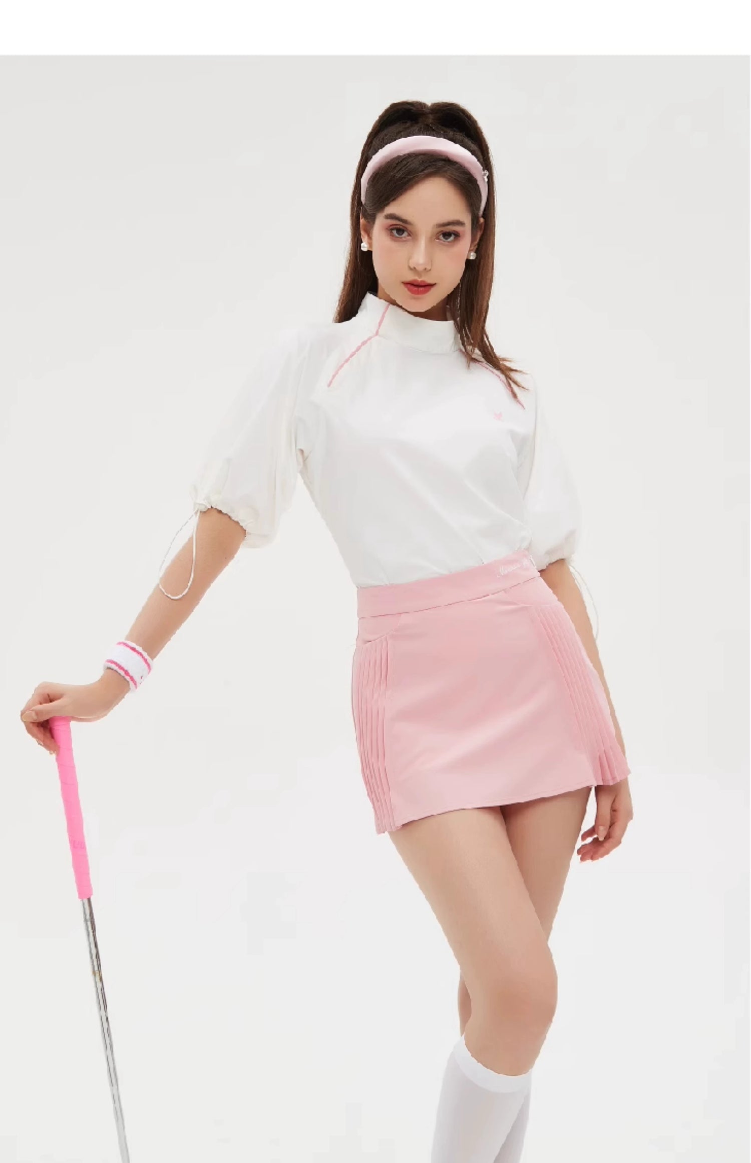 Golf High-neck Windbreaker Top &amp; A-line Skirt Set