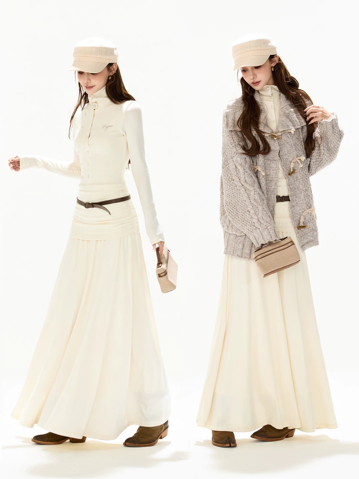 Elegant High-Neck Wool Knit Maxi Dress