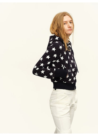 Double-Zip Star Print Cotton Hooded Jacket