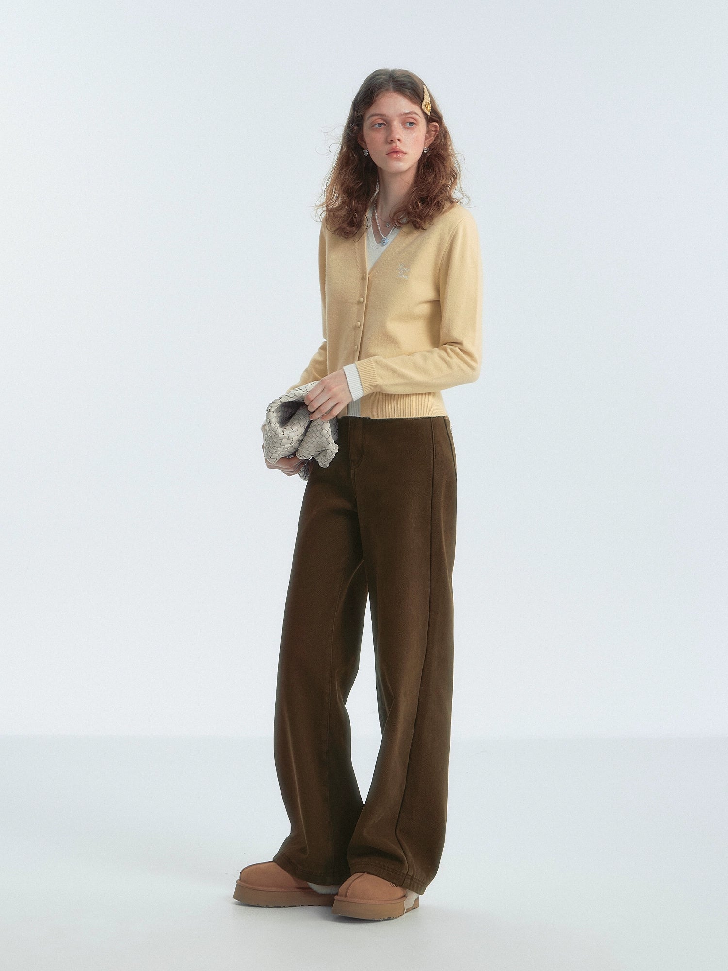 Corduroy Patch Fleece-Lined Casual Pants