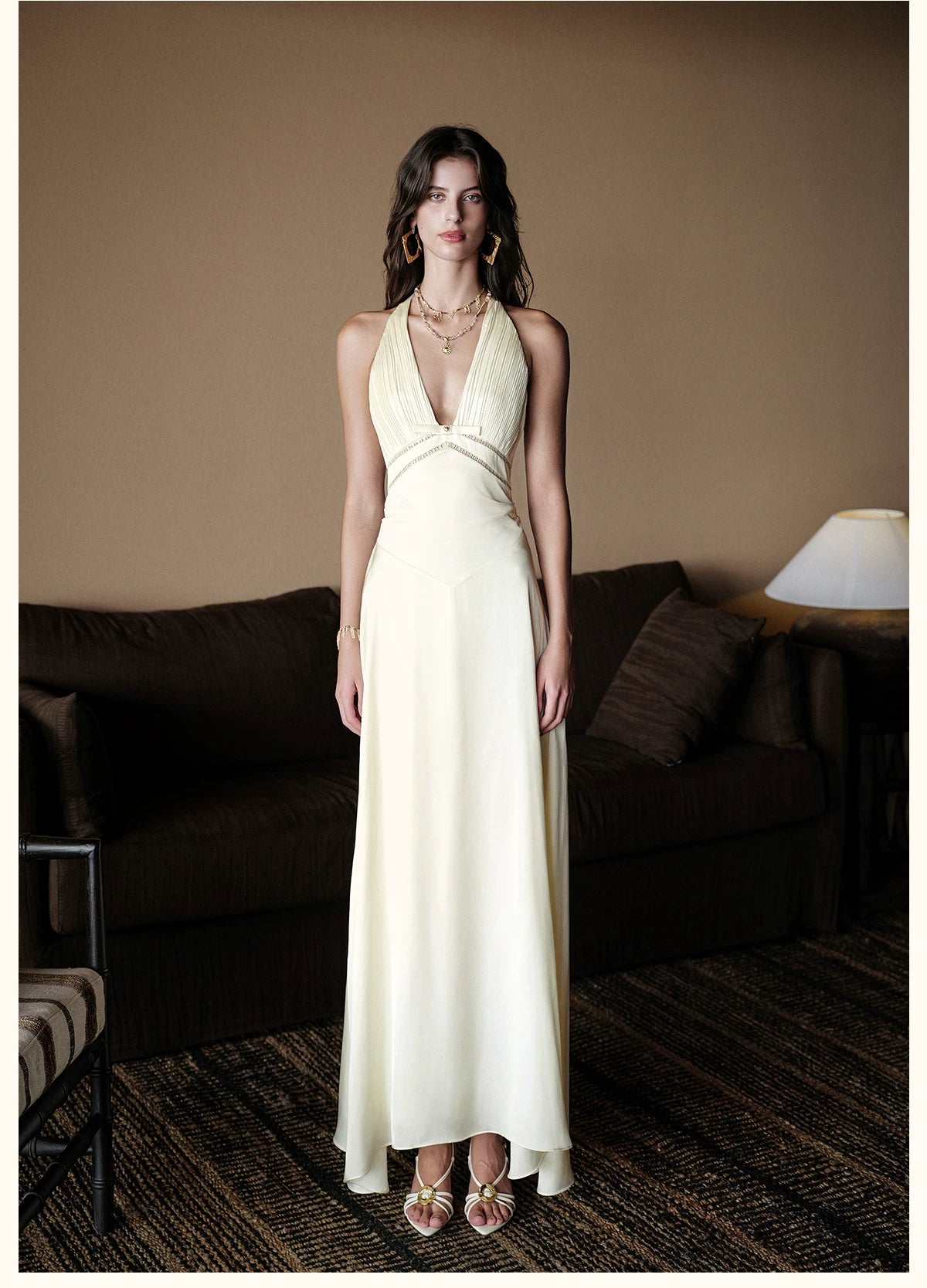 Halter V-Neck Cut-Out Printed Maxi Dress