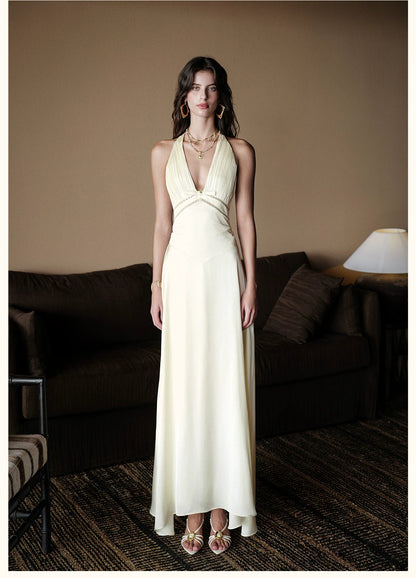 Halter V-Neck Cut-Out Printed Maxi Dress