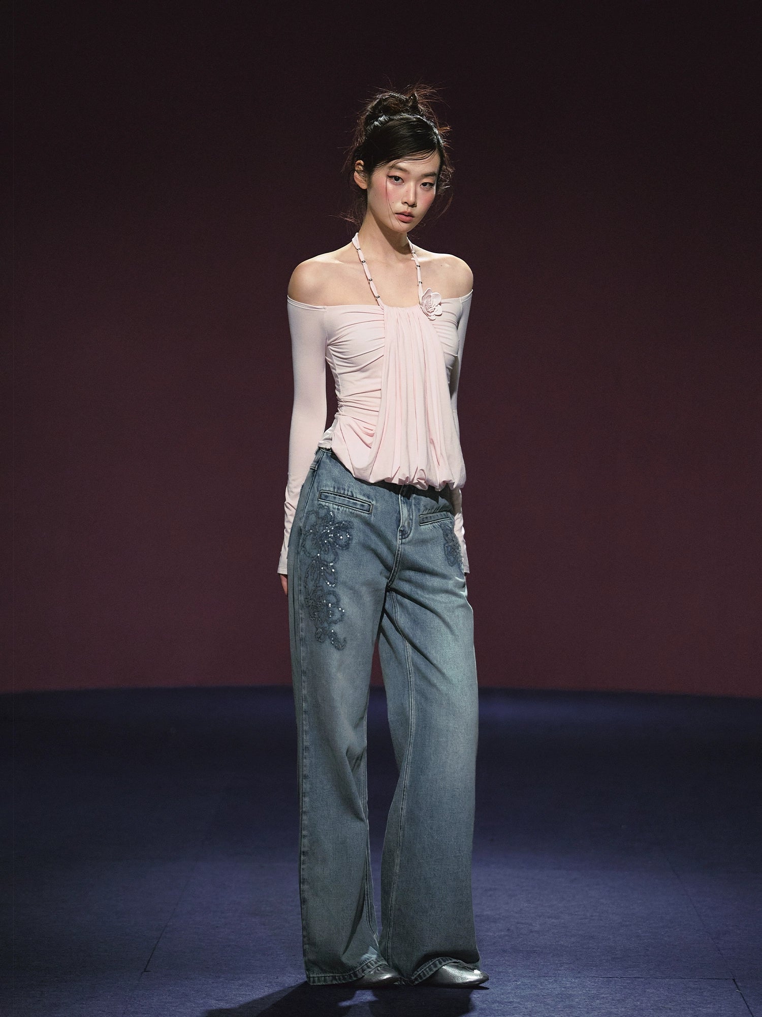 Beaded Embroidery Wide-Leg Straight Jeans - CHINASQUAD