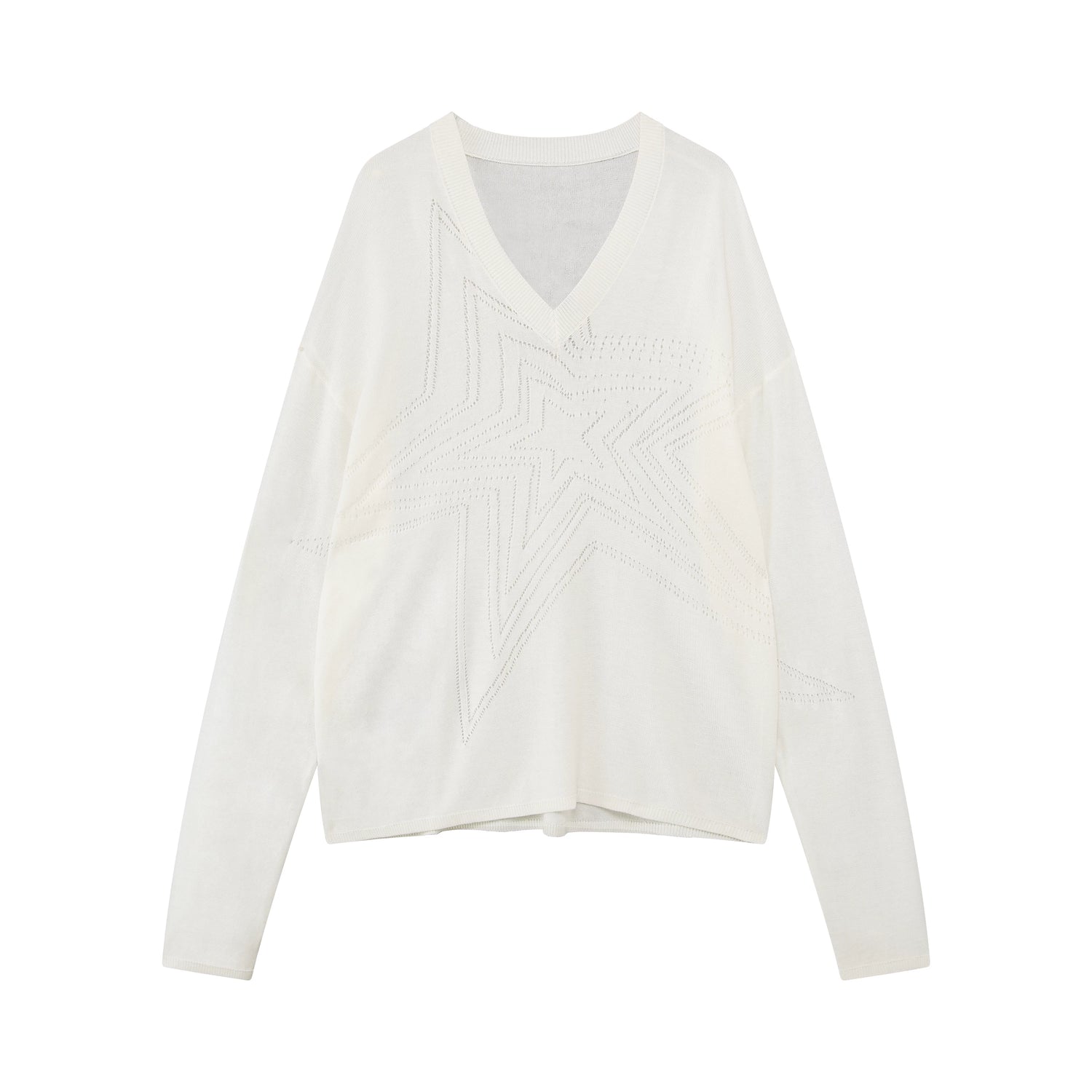 Cotton Hollow Star V-Neck Knit Cardigan