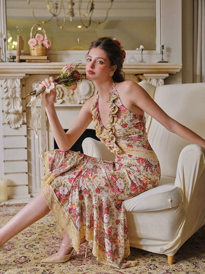 Flamenco Halter Mermaid Mesh Dress