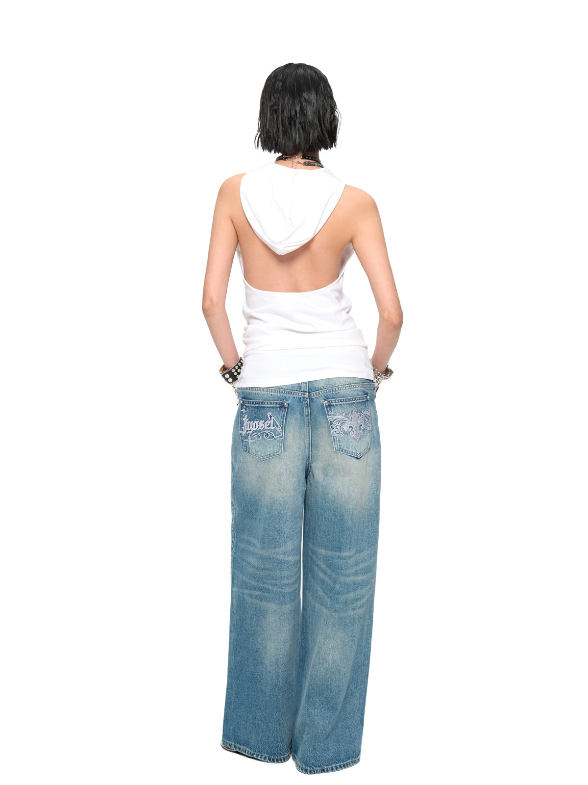 White Hooded Sleeveless Backless Vest