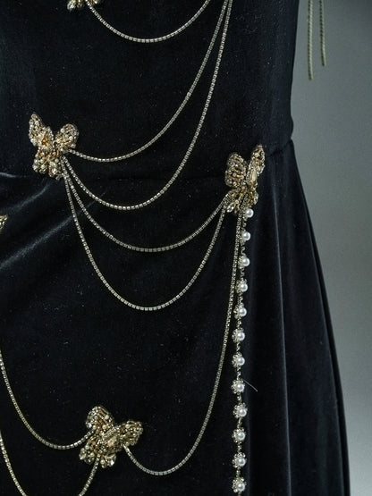 Elegant Black Velvet Couture Gown