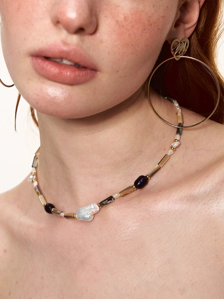 Natural Abalone Shell Freshwater Baroque Pearl Necklace