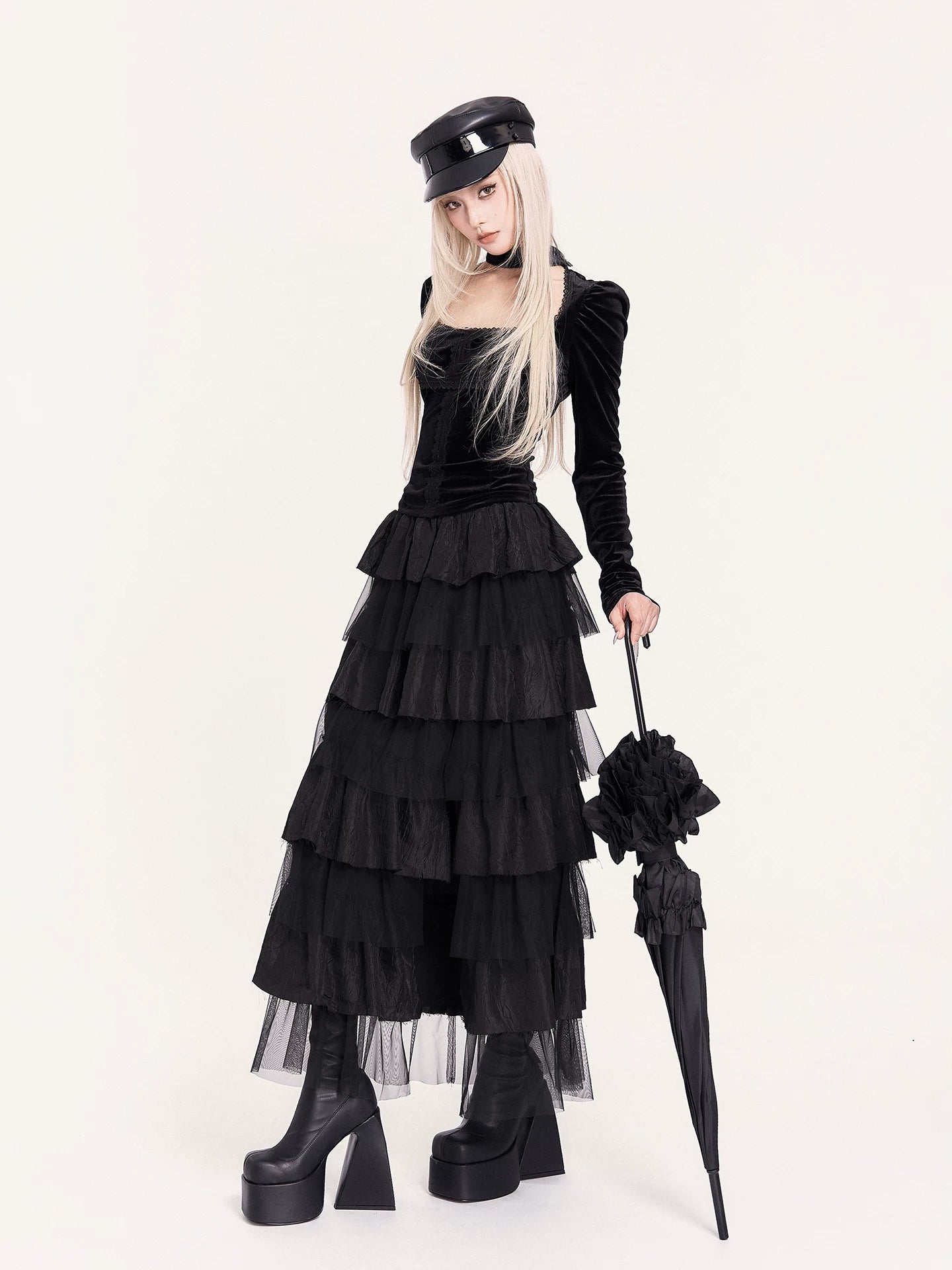 Light Dark Romantic Layered Tulle Maxi Skirt