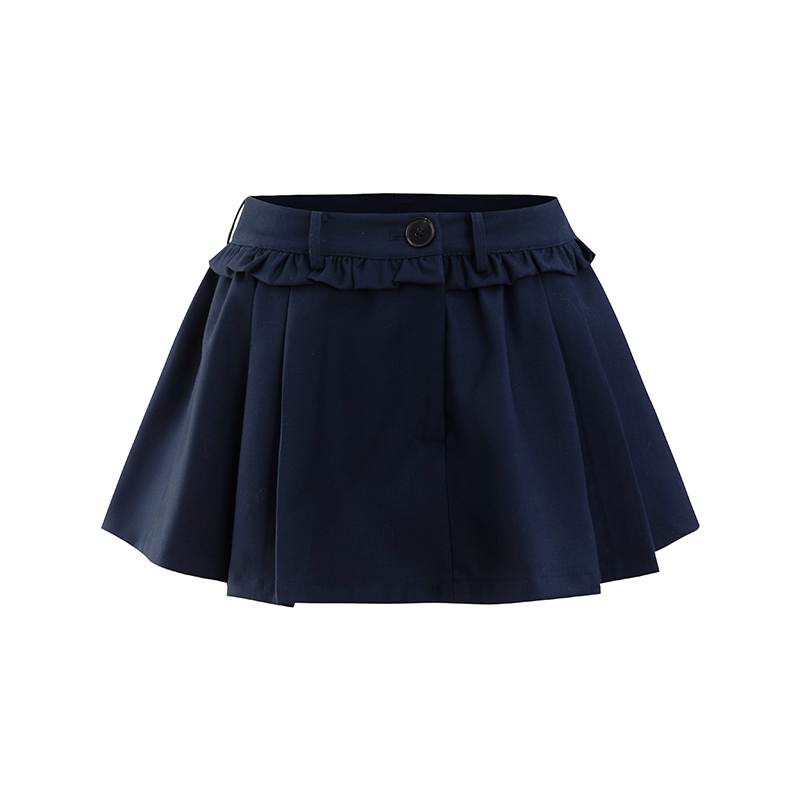 White&amp; Navy Blue Sweet Solid-color Low-waist Pleated Skirt