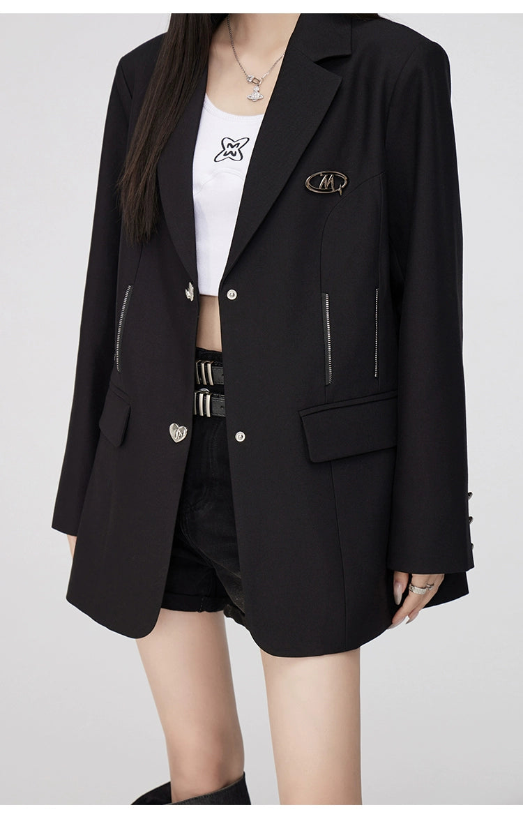 Black &amp; Khaki Boxy Zip-Up Blazer - CHINASQUAD