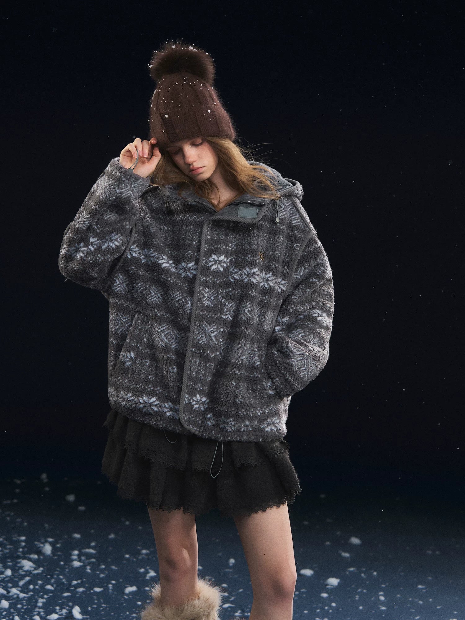 Jacquard Polar Fleece Hooded Casual Jacket