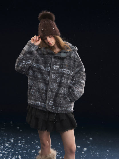 Jacquard Polar Fleece Hooded Casual Jacket