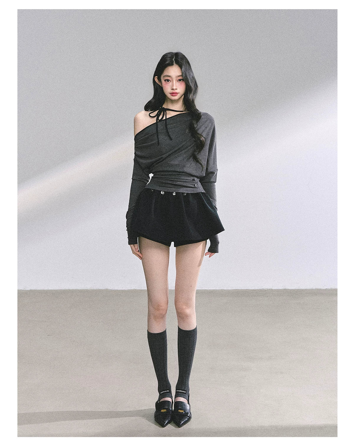 Off-Shoulder Halter Long-Sleeve T-Shirt