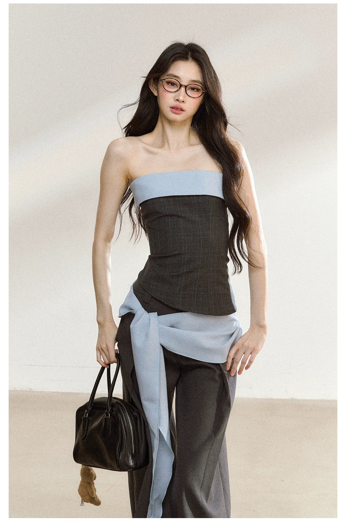 Contrast-Bandeau Tailored Two-Piece Set
