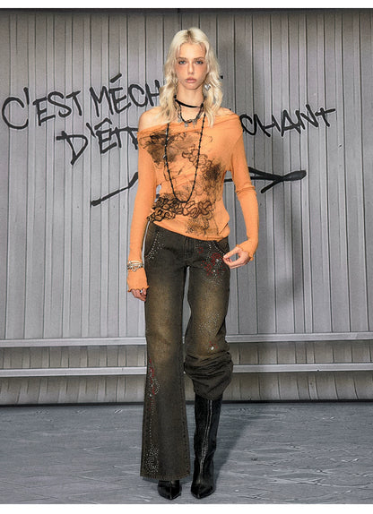 Lyocell Off-Shoulder Knit Crewneck