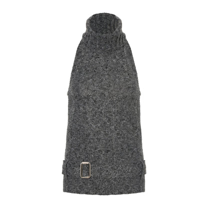 Backless High-Neck Cable-Knit Sweater