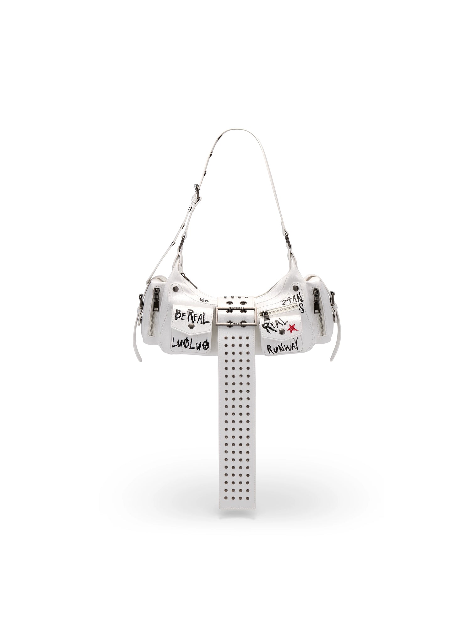 Graffiti-Print PU Cracked-Leather Bag