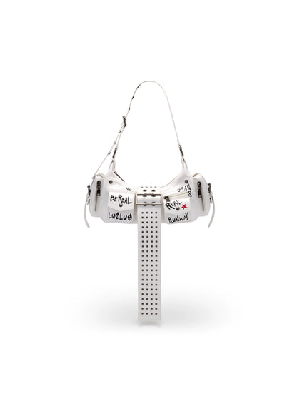 Graffiti-Print PU Cracked-Leather Bag