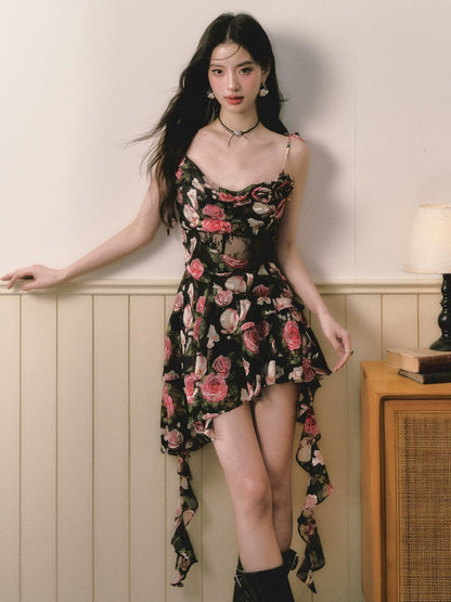 Black &amp; Pink Rose Floral Dress