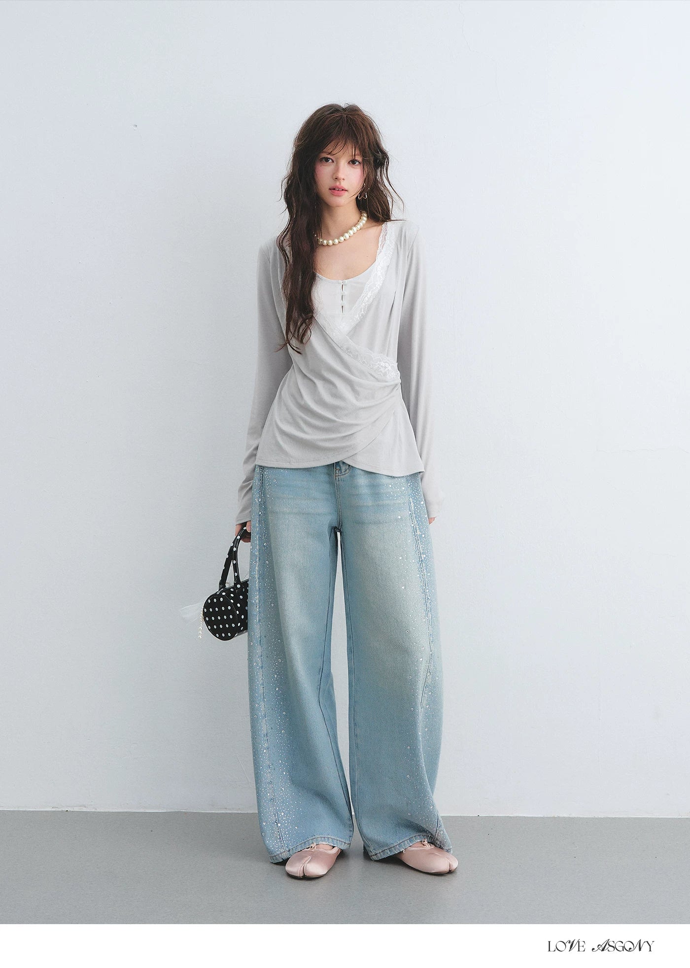 Tencel Lace Contrast Layered Cross-Drape Blouse