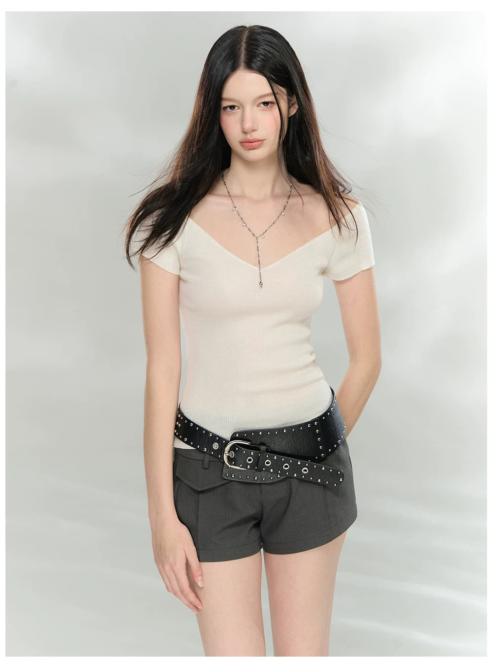 Double-Breasted Belted Tailored Shorts