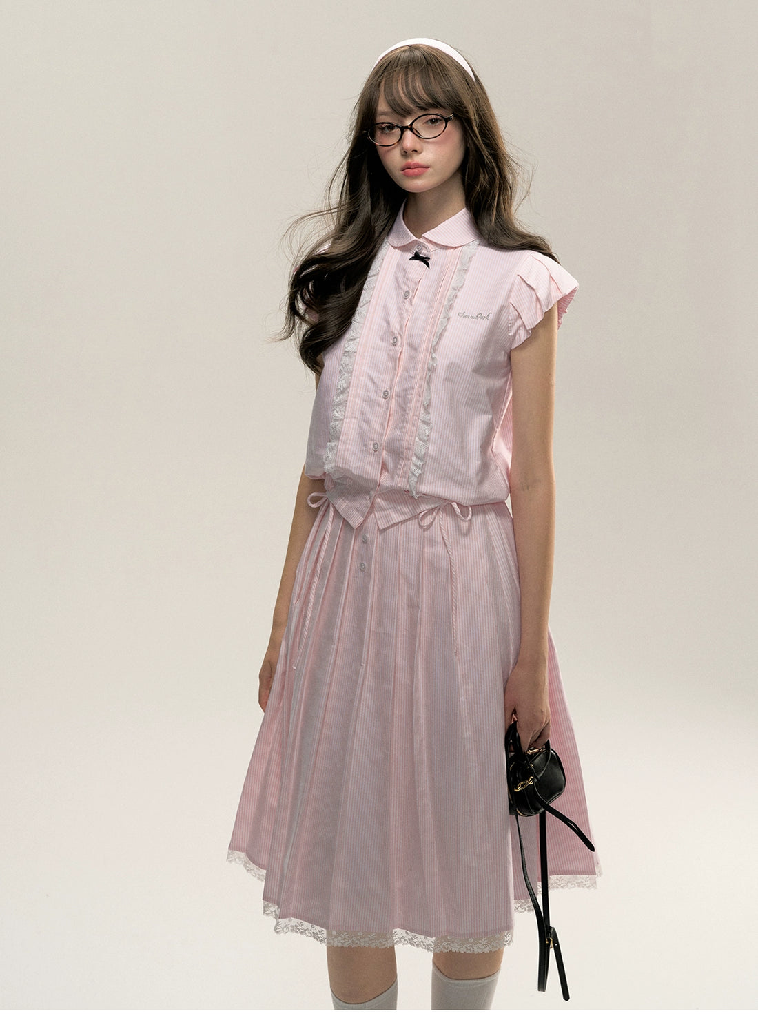 Flutter Sleeve Drawstring Shirt &amp; Skirt - CHINASQUAD