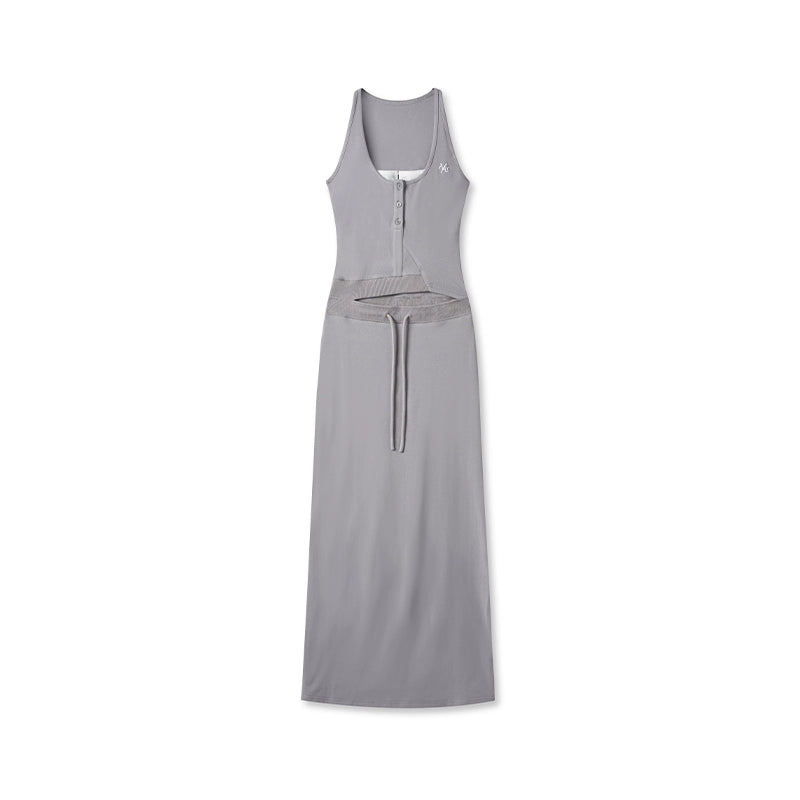 Contrast Color Fake Two-piece Waist Hollow Dress - CHINASQUAD