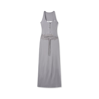 Contrast Color Fake Two-piece Waist Hollow Dress - CHINASQUAD