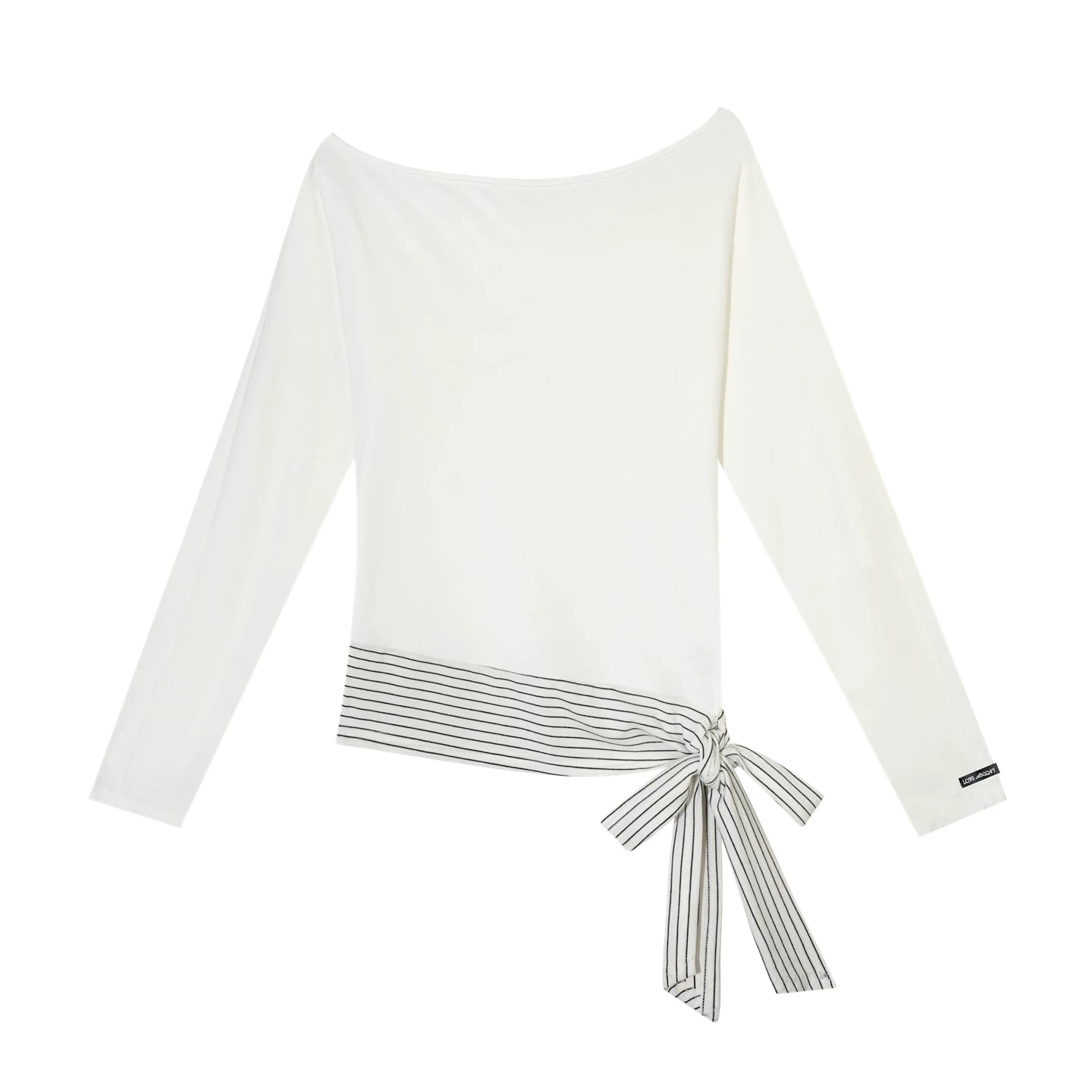 Asymmetric Batwing Sleeve Striped Tie-Hem Long Sleeve Top