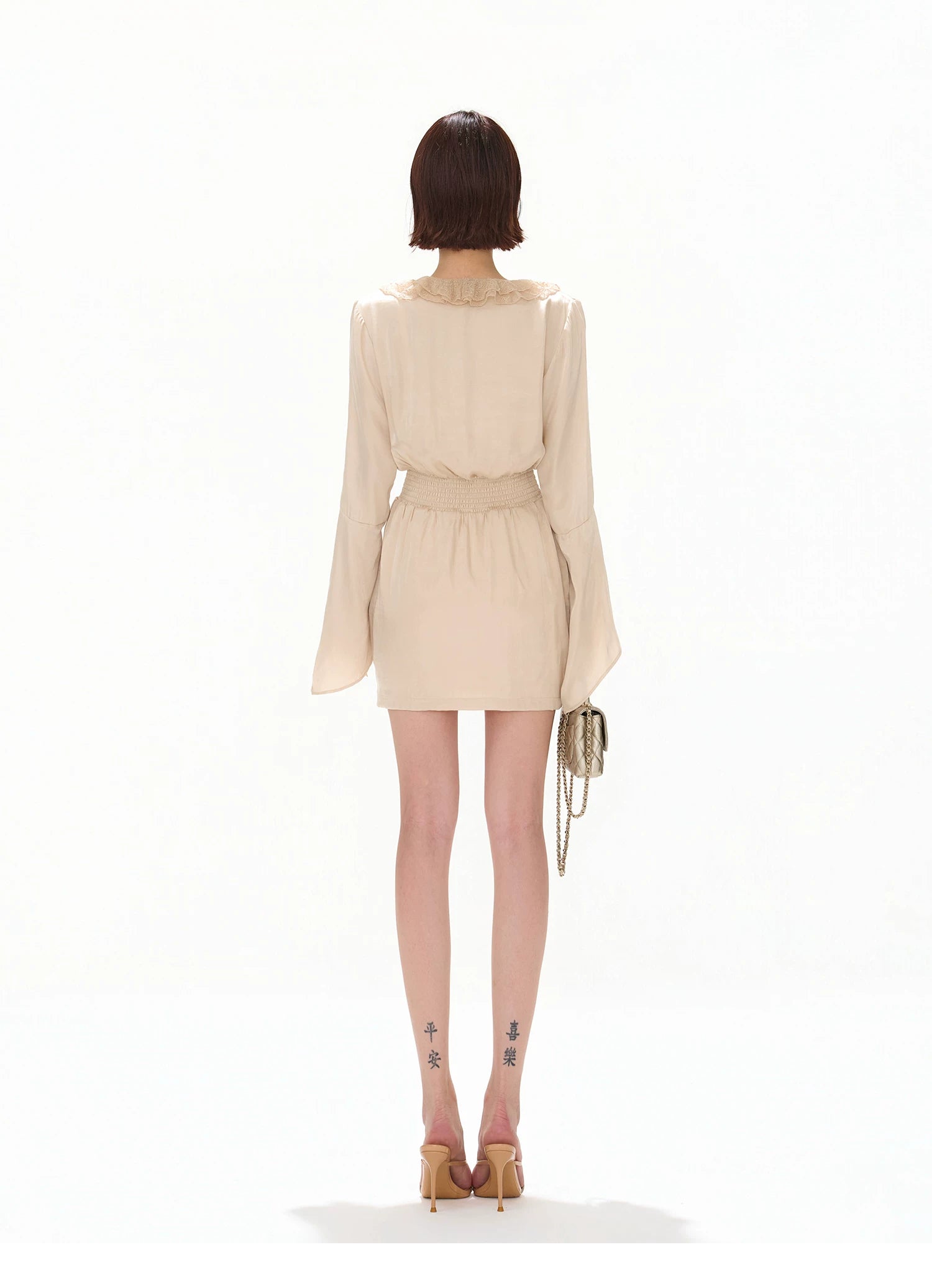 Elegant Ruffled Lace V-Neck Satin Mini Dress