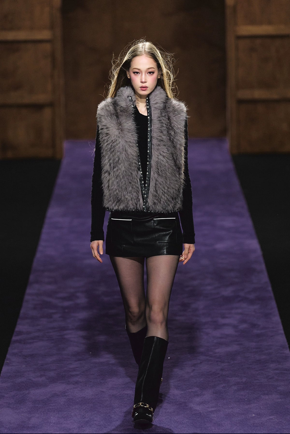 Beaded Faux Fur Layered Vest