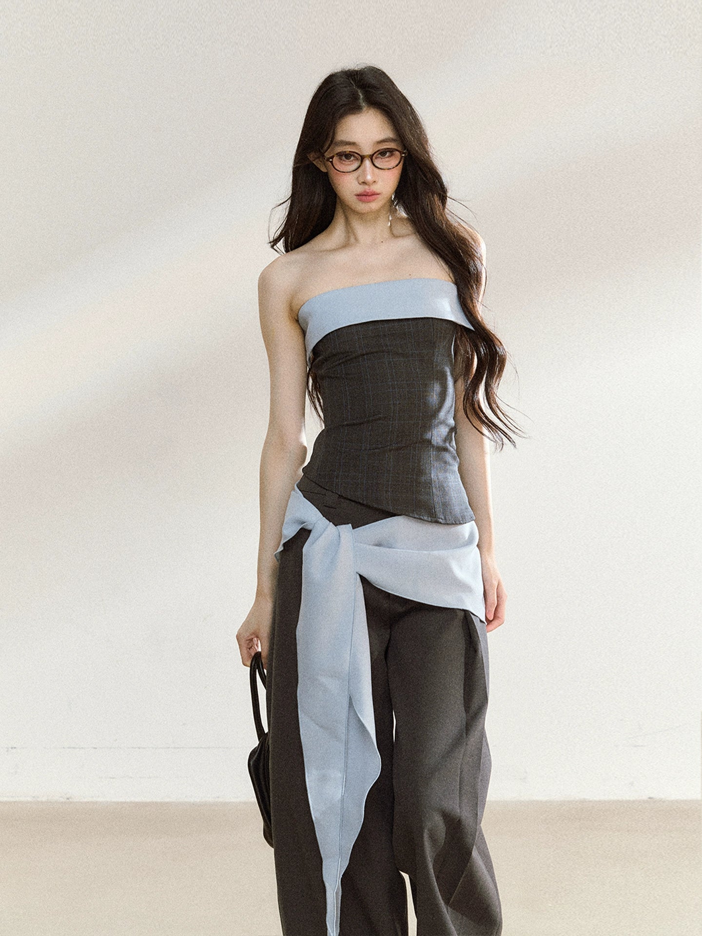 Contrast-Bandeau Tailored Two-Piece Set