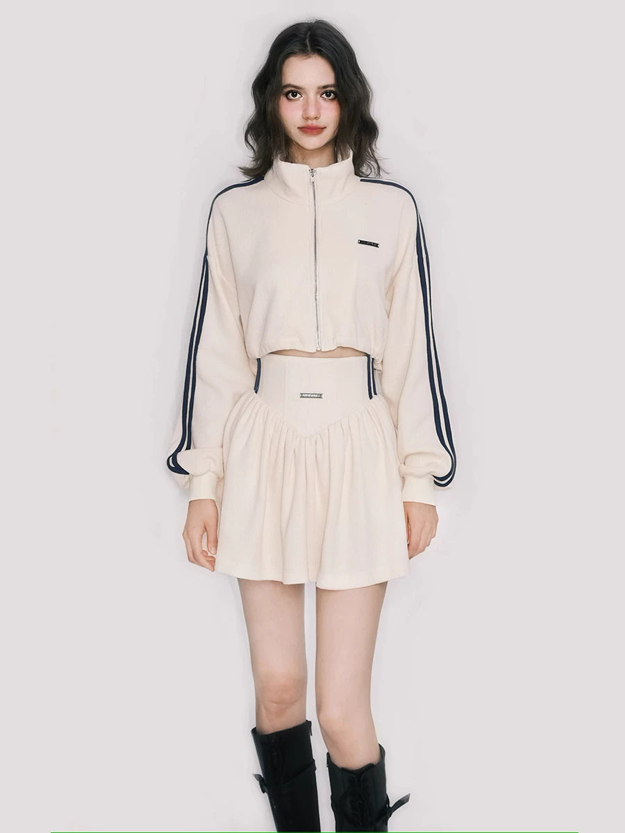 Tennis Waffle Sweatshirt &amp; Mini Skirt Set