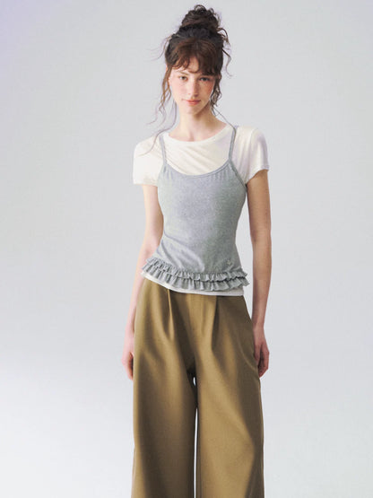 Layered Ruffle Trim Two-Piece Short Sleeve Top