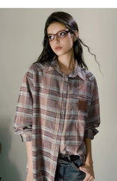 Brown & Blue Plaid Shirt Jacket - CHINASQUAD