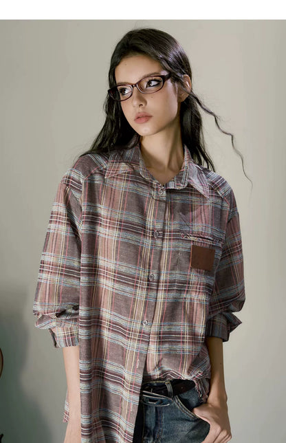 Brown &amp; Blue Plaid Shirt Jacket - CHINASQUAD