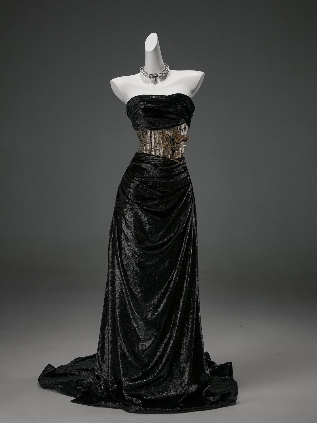 Elegant Black Velvet Couture Gown