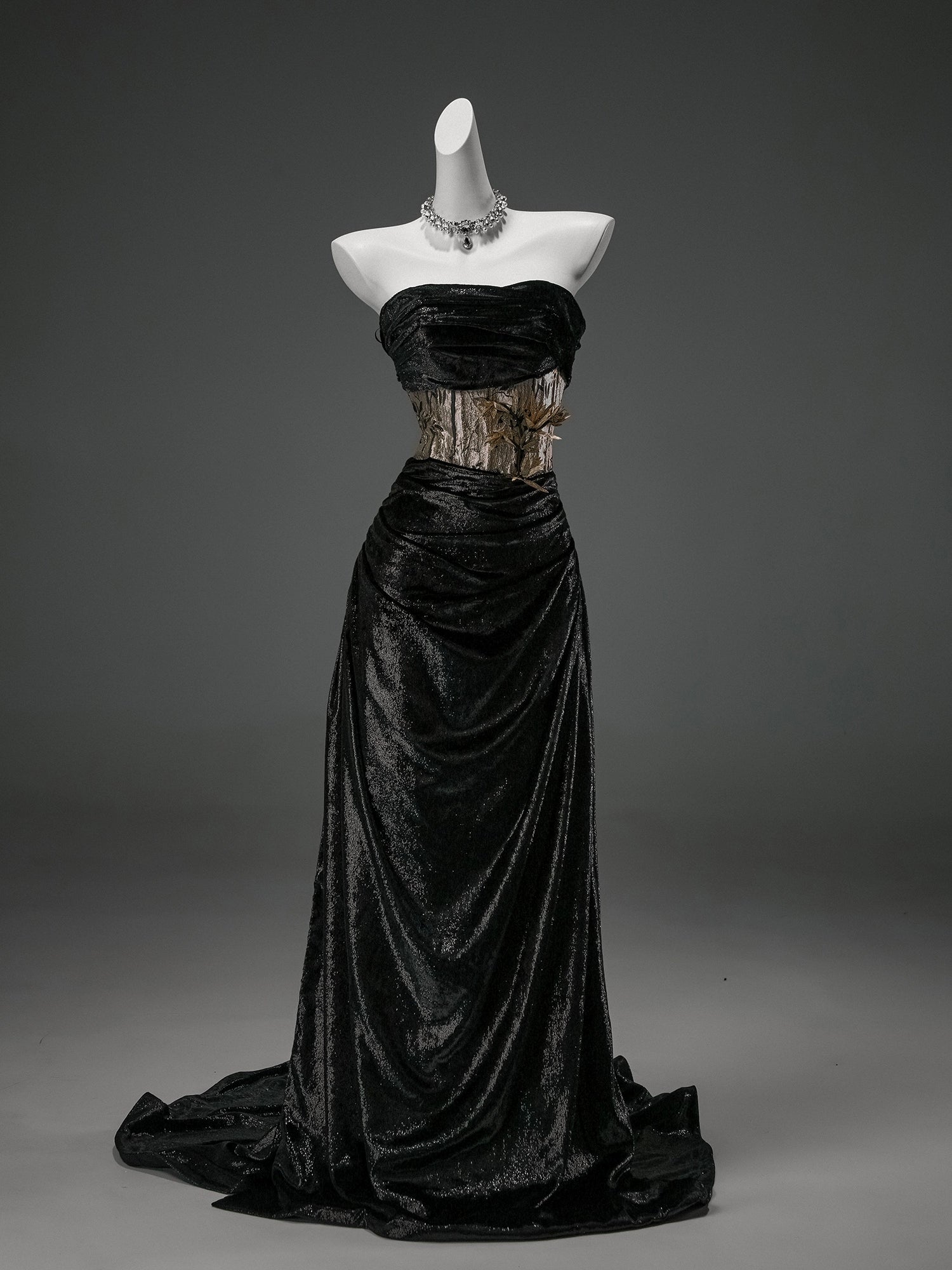 Elegant Black Velvet Couture Gown