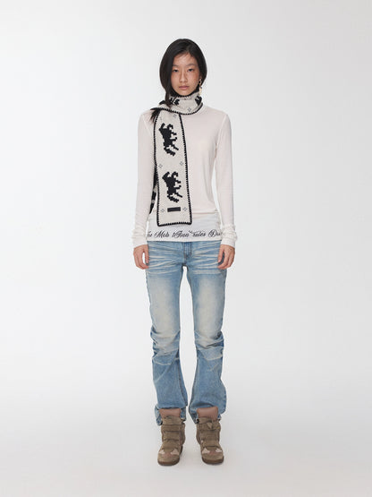 Basic Round-Neck Letter Print Semi-Sheer T-Shirt