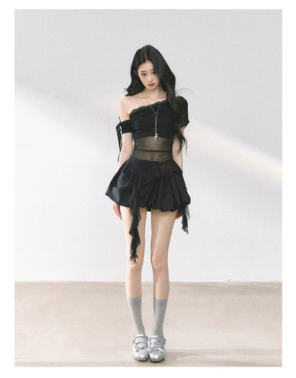 American-Style High-Waist Bubble Mini Skirt