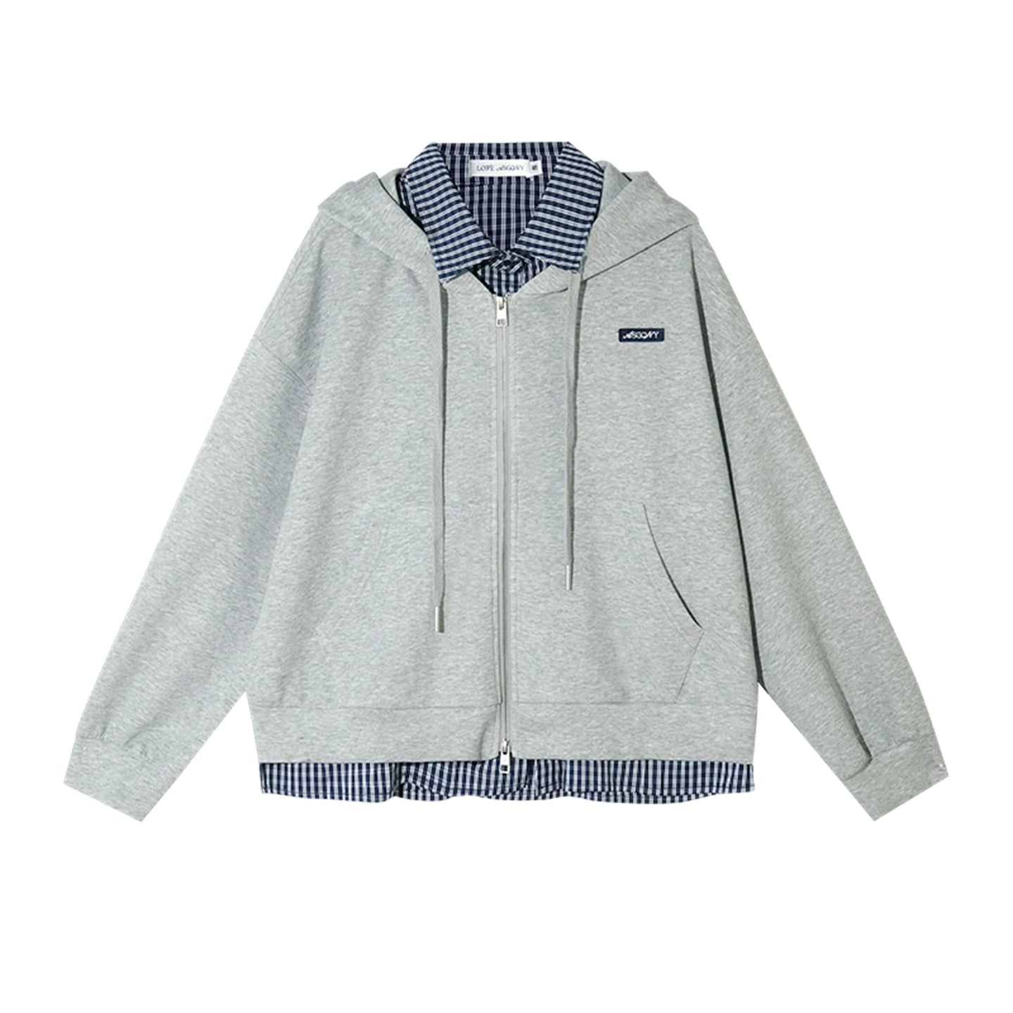 Plaid Patchwork Zip-up Hoodie